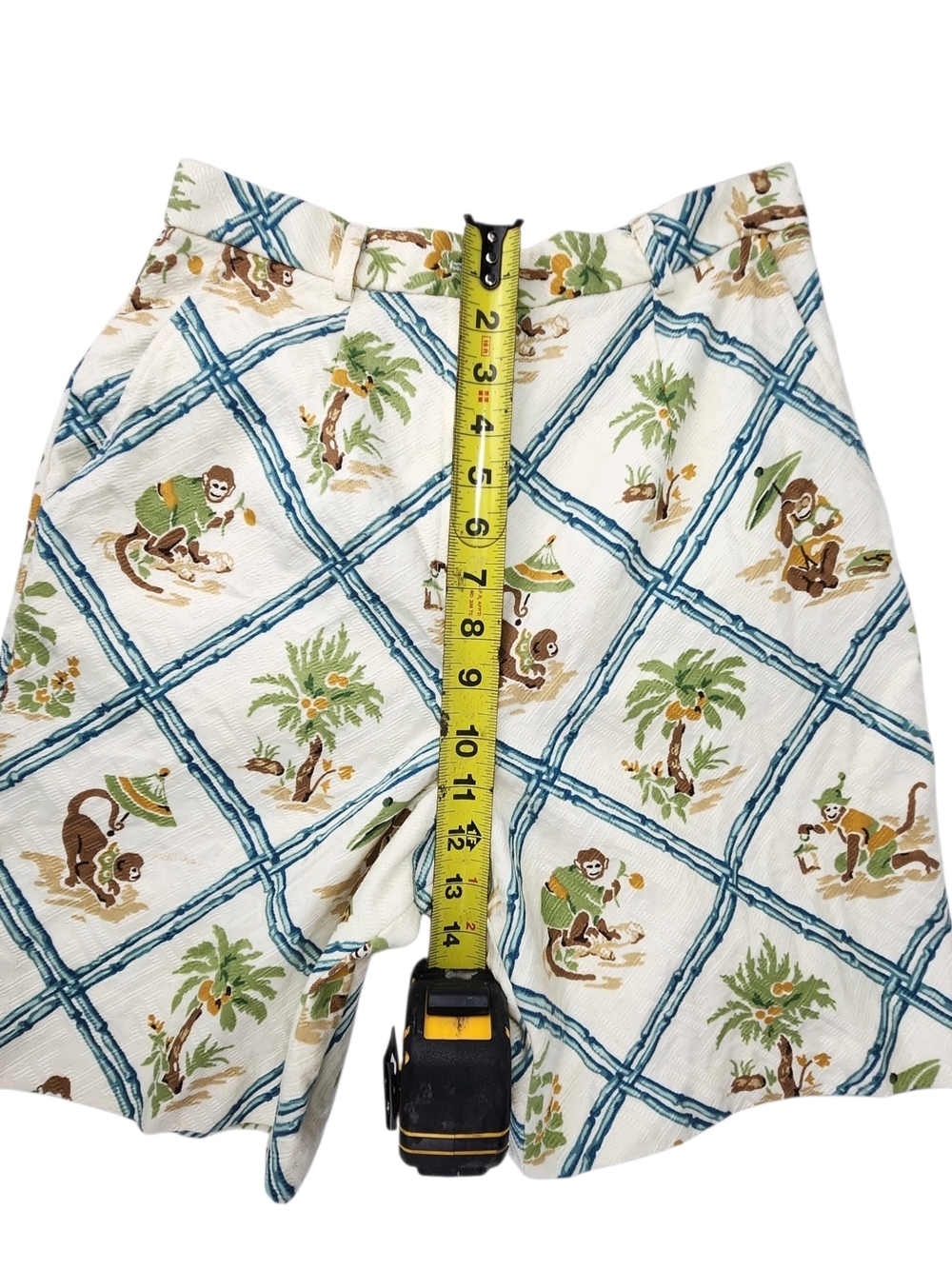 J. McLaughlin Vintage Monkey & Palm Tree Bamboo Trellis High Waist Shorts Sz 8 - Picture 8 of 10